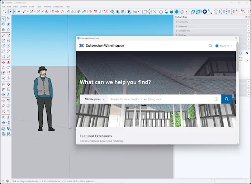 Official SketchUp Extension Warehouse window shown inside the desktop application