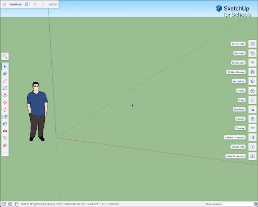 Official SketchUp for Schools browser interface with modeling tools