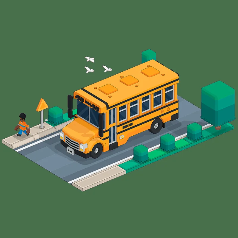 Official SketchUp for Schools illustration of a modeled school bus